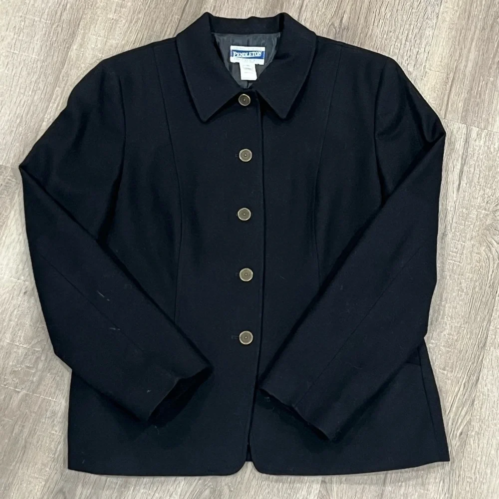 Pendleton Size 10 Made in USA 100% Wool Button Front Blazer Coat Classic Chic